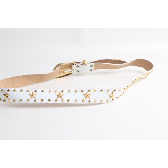 Vintage White Leather Gold-Tone Star Studded Adjustable Waist Belt Size S main image 9